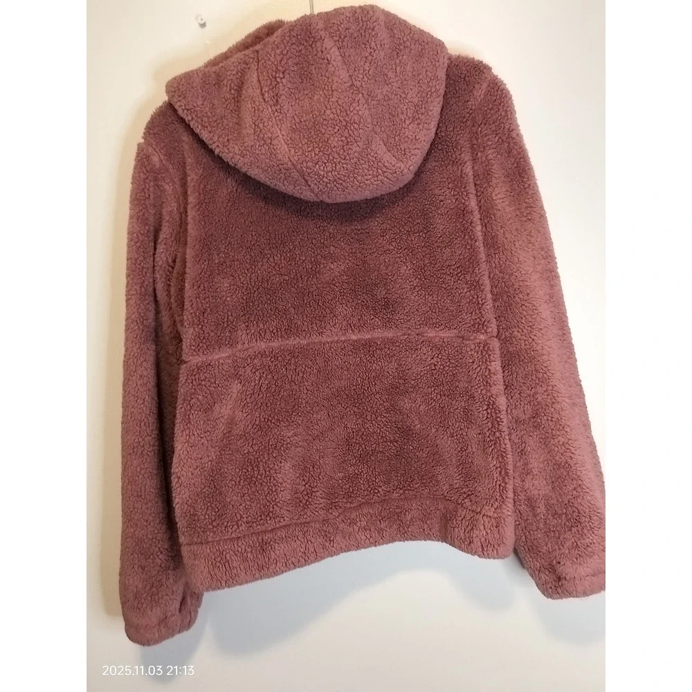 Reebok‎ Women's Dark Dusty Rose Fuzzy Fleece Hooded Zip Up Jacket M